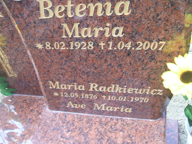 Maria Betenia 1928 Cybinka - Grobonet - Wyszukiwarka osób pochowanych